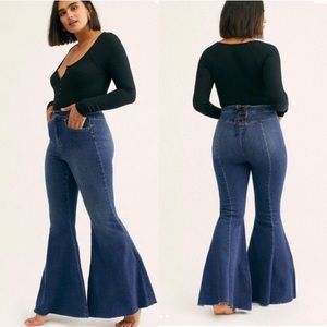 Free People CRVY Super High Rise Lace Flare Jeans